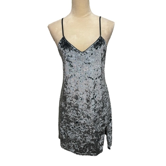 French Connection Gray/Silver Crushed Velvet Chemise Mini Slip Dress Size S - Picture 2 of 12